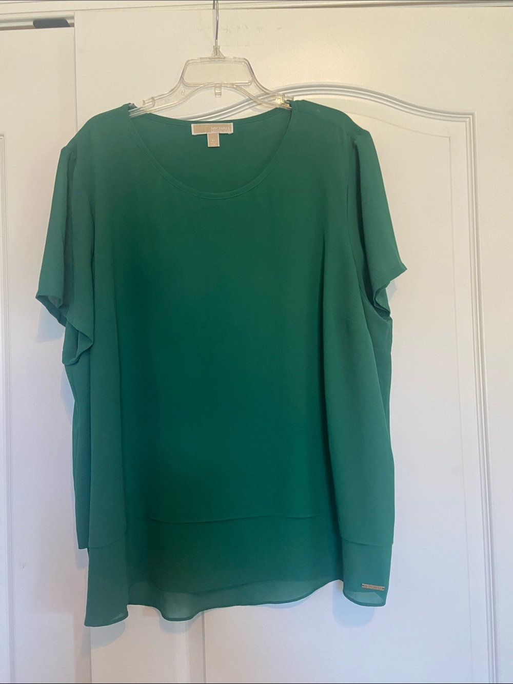 Michael Kors Emerald Green Short Sleeve Layered Blouse
